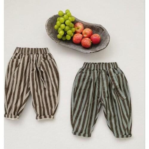 2021 new girls boys striped long pants cotton autumn cool kids pants