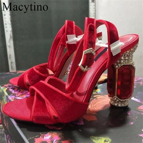 2019 Summer New Brand Women High Heel Sandals Luxury Shining Rhinestone Heel Shoes Elegant Lady Wedding Party Sandals