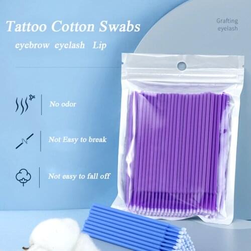 100pcs Eyelash Extension Disposable Colorful Tattoo Cotton Swabs Eyelash Brushes Cleaning Swab Tools Microblading Accessories