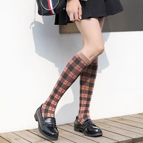Autumn and winter new warm British style small Plaid leg socks womens College Street long tube knee socks