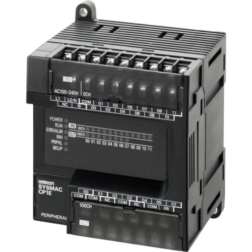 CP1E-E14SDR-A PLC, 100-240 VAC supply, 8 x 24 VDC inputs, 6 x relay outputs 2 A, 2K steps program + 2K words data memory, no ex