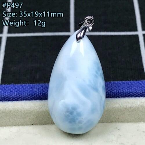 Natural Blue Larimar Pendant Jewelry For Women Men Love Crystal 35x19x11mm Beads Silver Reiki Dominica Water Pattern Stone AAAAA