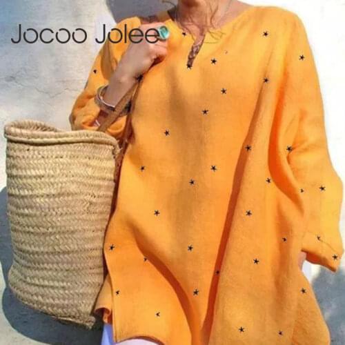 Jocoo Jolee Casual Oversized Shirt Long Sleeve V Neck Stars Print Loose Blouse Elegant Tops Ladies Clothing Blusas 2020 New
