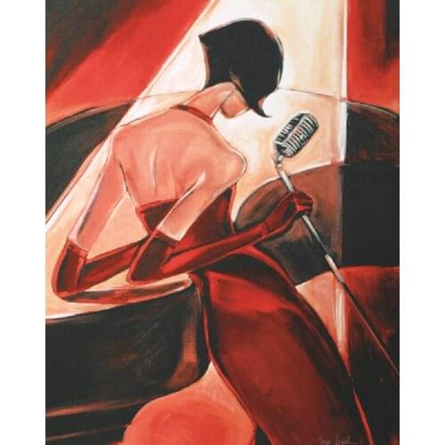 Stage Girl a sexy singer near the bar red dress lady oil painting picture print on canvas bedroom decor art
