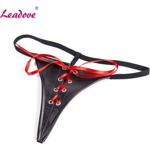 Sexy Open Crotch Leather Panties Bandage Strap Thong Sexy Lingerie Latex Briefs T-Pants Exotic Underwear for Women PG0210