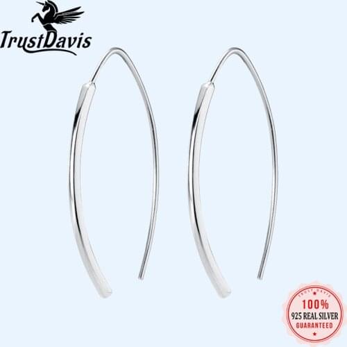 Trustdavis Genuine 925 Sterling Silver Smooth Stick Moon Hoop Earring For Women Fashion Silver 925 Jewelry Gift Wholesale DA401