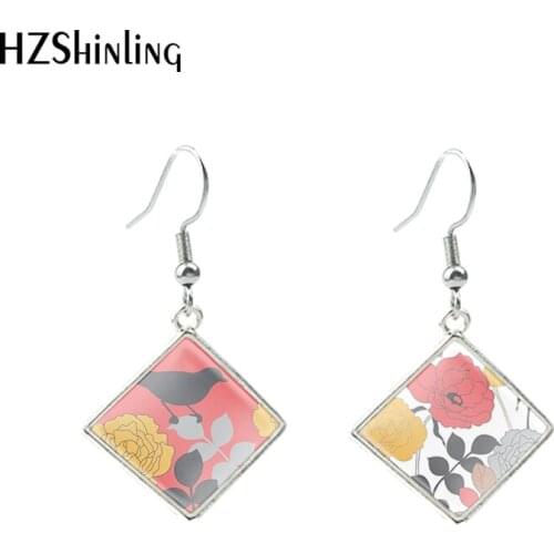 2020 New Autumn Birds Hook Earring Robin Art Paintings Rhombic Earring Glass Dome Photo Jewelry Handmade Earrings