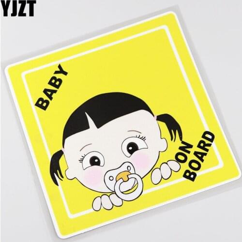 YJZT 14.2CMX14.2CM Baby on Board Car Sticker Pigtail girl Pvc Decal 13A-0067