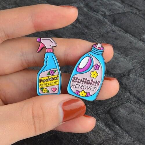 Funny Bullshit Remover Cleaner Nonsense Spray Detergent Enamel Lapel Pin Badge Cartoon Brooch Jewelry Gifts