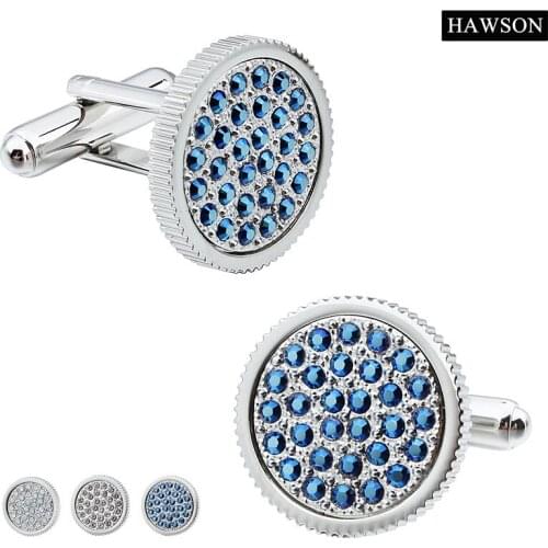 HAWSON Charm Crystal Cufflinks for Men Trendy Round Jewelry Cuff Button Male French Shirt Accessories Designed for Wedding