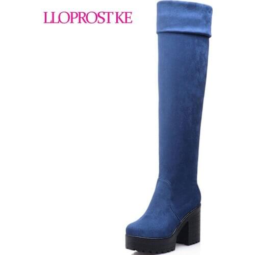LLOPROST KE Women Thick High Heel Boots Over The Knee Boots For Woman Stretch Boots Round Toe Shoes Fashion Boots Size 43 MY094