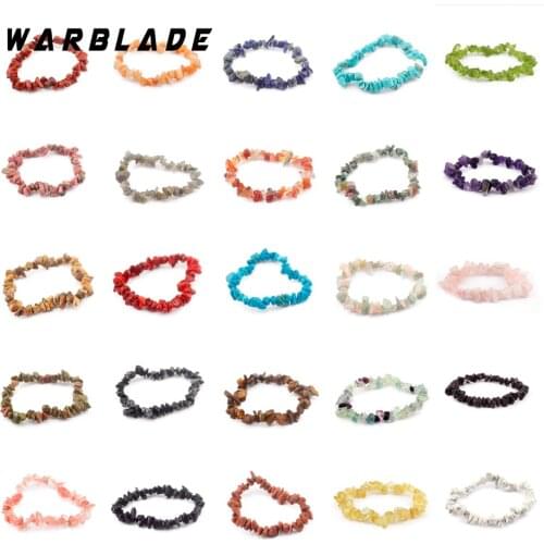 WarBLade 35 Colors Natural Gem Stone Bracelet For Women Tiger eye Crystal Quartz Stretch Chip beads Nuggets Bracelets Bangles