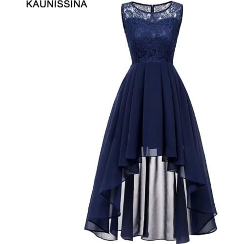 KAUNISSINA Women Cocktail Dresses Asymmetrical Chiffon Lace Banquet Party Gown Solid Back Zipper Homecoming Dresses