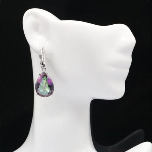 35x13mm Deluxe Water Drop Shape 18x13mm Fire Rainbow Mystic Topaz CZ Ladies Silver Earrings