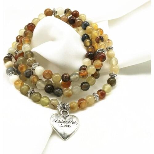 74 CM Women Wrap Charm Bracelets 6 MM Nature Colorful New Jades Stone Pendant Necklace Good Quality Gold Charm Heart Pendant