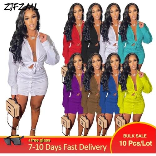 Wholesale Bulk Items Lots Women 2 Two Piece Dress Designer Autumn Skirt Set Clothing Long Sleeve Blouse Top+mini Dress Outfits