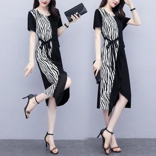 Popular Plus Size Womens Clothing Summer 2021 New Styles Loose Striped Stitching Dresses Lace Up Ruffle Female Vestidos zh1420