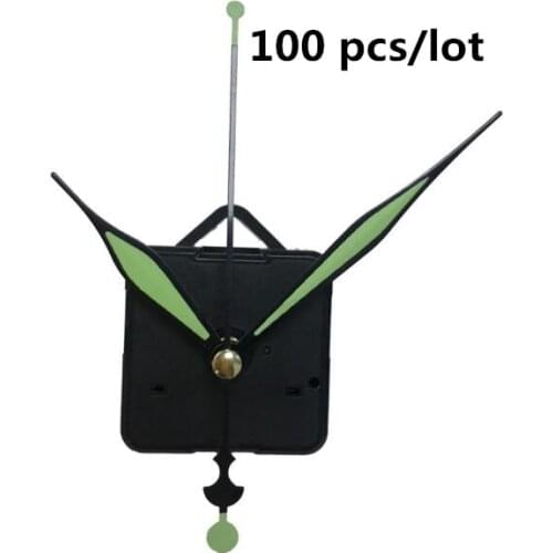 100 Sets Household DIY Quartz Clock Movement Mechanism with Hook DIY Repair Parts With Fluorescent green Hands Clock Parts