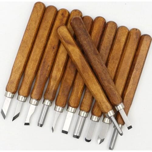 12pcs/set Wood Carving Chisels Tool Woodworking Craft Engraving Knife Kit DIY Accessories Hand-carved Knives Steel Chisels