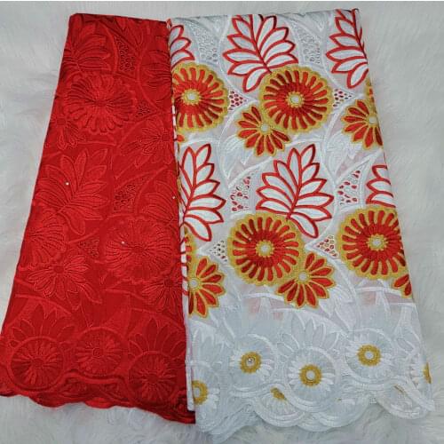 2.5+2.5Yard Hot Selling Swiss Lace Fabrics Fashion Style Good Quality African Swiss Cotton Lace Fabric With Stones Dubai Design