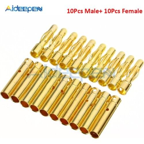 20pcs 3.5mm Gold-Plated Bullet Banana Plug Male Female Bullet Banana Connector Model Battery Plug for RC Battery Motor