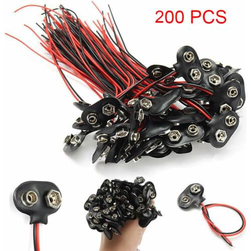 200pcs 9V Battery Snap Connector Terminal Clip Wire Cable Adapter Holder Experimental Snap Power Cable Connectors T Style 15cm