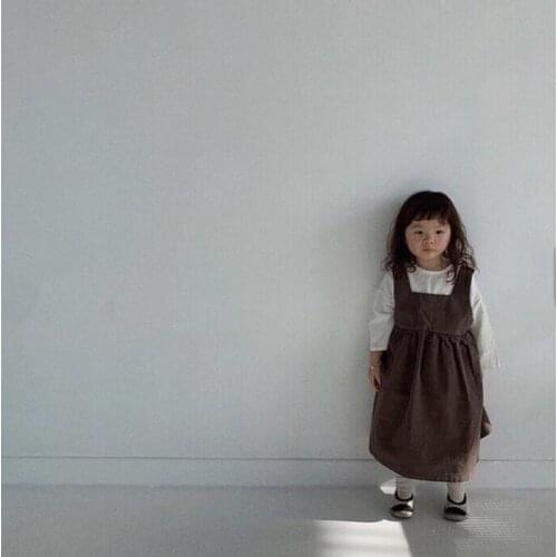 Simple Fashion Korea Japan Kids Girls Strap Dress Loose Solid Dress Autumn Clothes for Girls New Trendy Children Dress
