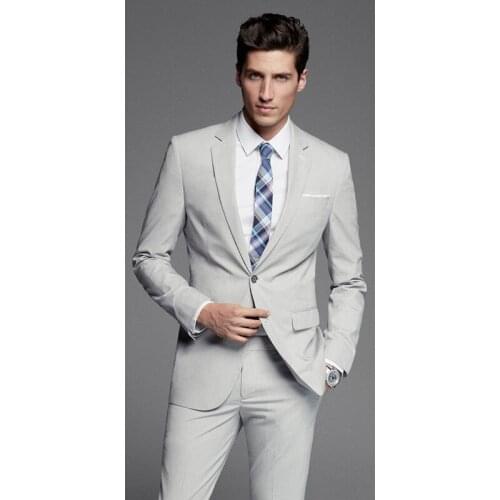 2020 Slim Fit Mens Grey Suit Custom Made for Men Formal Business Dress Male Groom Tuxedo 2 Pieces Set (Jacket + Pants)