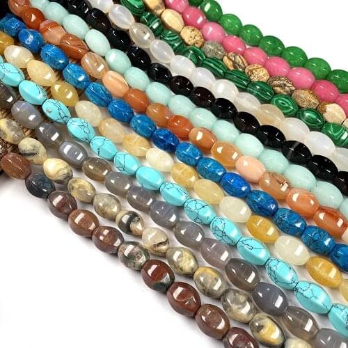 28pcs Faceted Natural Stone Beads Rice Shape for Jewelry Making Bracelet Necklace Accessories Length 40cm Size 10x14mm