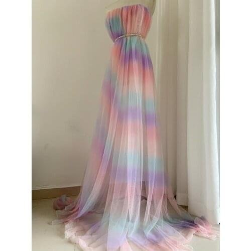 3 yards Ice Cream Rainbow Colored Dip Dye Style Tulle Fabric With Ombré Colors, Couture, Dress