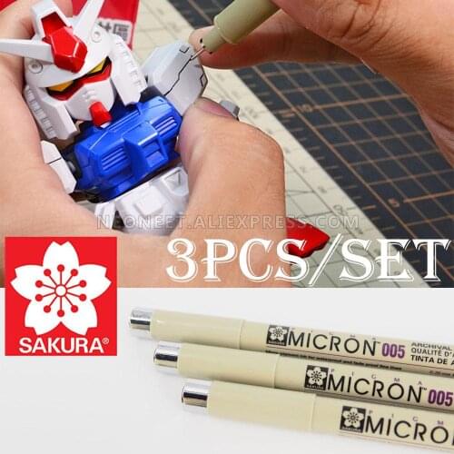 3X Sakura Pigma Micron 005 Black Pigment Ink 0.2 mm Line Gundam Fine Line Pen