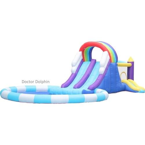 Big Rainbow Inflatable Water Bounce House Backyard for Pool Kids Park Jumper Jump in Double Water Slide