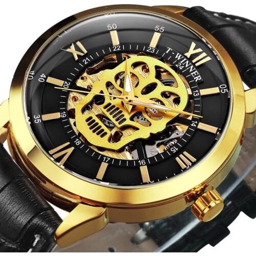 WINNER Punk Skull Skeleton Mens Watches 2020 Luxury Automatic Mechanical Wrist Watches For Men Leather Strap Fashion Creative