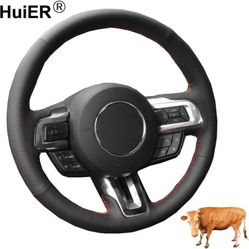 Hand Sewing Car Steering Wheel Cover Top Cow Leather For Ford Mustang 2015 2016 2017 2018 2019 2020 Mustang GT GT350R 2015-2020
