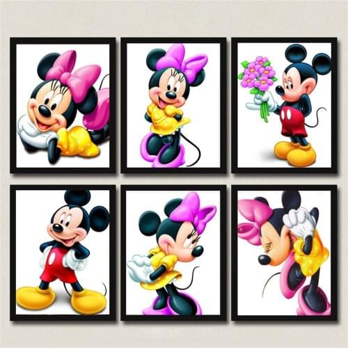 Disney Cartoon Mickey Mouse Drawings Embroidery Square Diamond Painting Dmc Cross Stitch Horse Chinese Mosaic Drawings Mountain