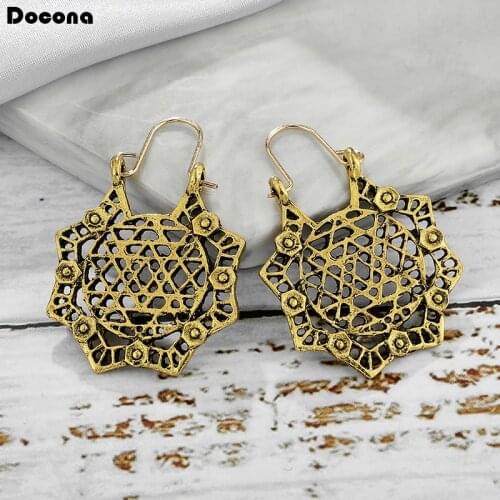 Docona Vintage Gold Silver Color Geometric Dangle Earrings for Women Punk Metal Hollow Drop Earrings Party Jewelry Gift 6592