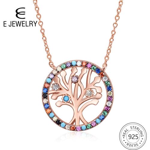 E Colorful CZ Tree of Life pendant Necklace for Women 925 Sterling Silver Family Necklaces Rose Gold Plated Jewelry 2019
