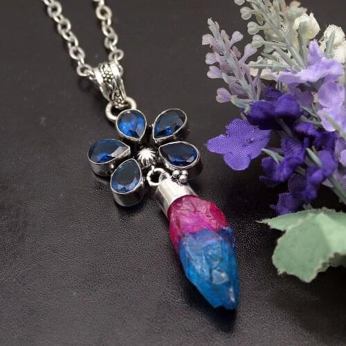 Hermosa Gorgeous Vintage Fashion ShinyTopaz Necklace Pendant Charms 3 1/8 Inch Free Shipping