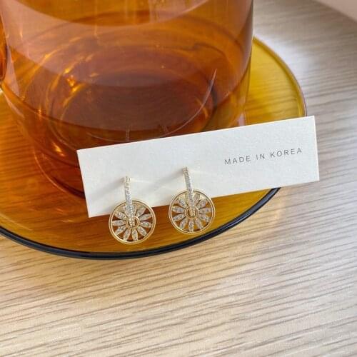 Delicate Micro Inlaid Geometric Flower Drop Earrings for Women 14K Real Gold Earring Elegant Daily Accessories Wedding Jewelry