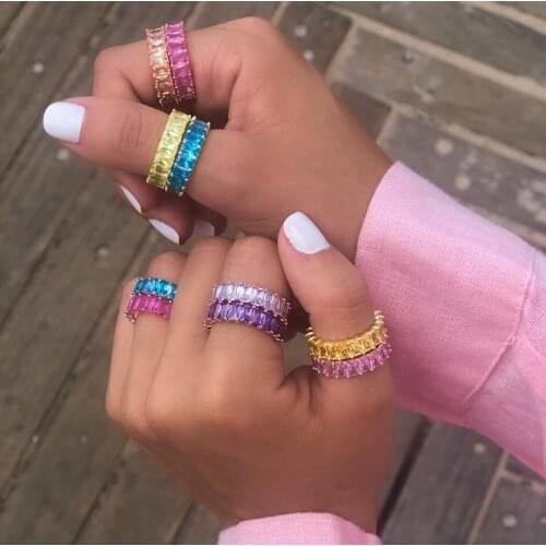 Rings for women 2019 New wedding cz eternity band red orange purple white pink stacking cz ring