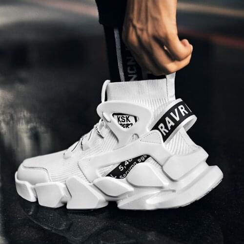 High Top Casual Men Shoes Breathable Soft Sock Sneakers Men Black and White Shoes Big Size Custom Logo Packing for Drop Shipping