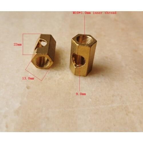 M10 brass hexagonal nut fastening thread rod hollow tube with 9.0mm open hole at the middle connector Lamps diy accessories