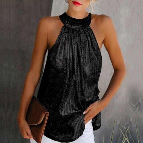 Meihuida Women Halter Tank Tops Fashion High Neck Sleeveless Gold Sliver Black Loose Shirt Vest Tee Night Club Sex Wear