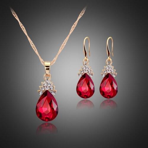 Fashion Luxury Vintage Big Crystal Bridal Jewelry Sets Elegant Alloy Rhinestone Teardrop Earrings Necklace Sets For Women Gifts