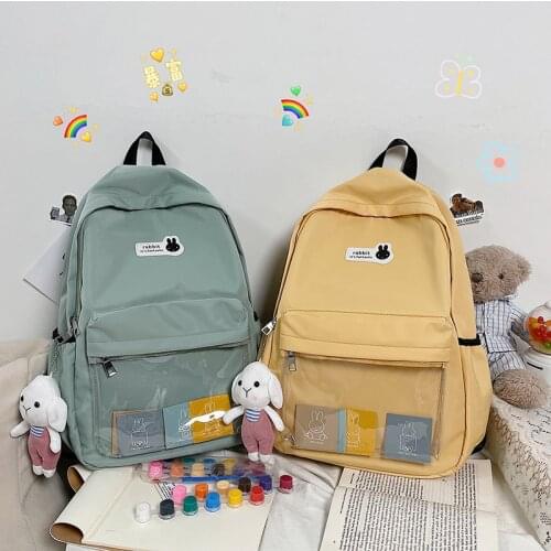 Fashion Womens Backpack Kawaii Pendant Solid Color School Bags For Teenager Girls Trendy Canvas Large Waterproof Backpacks 2021
