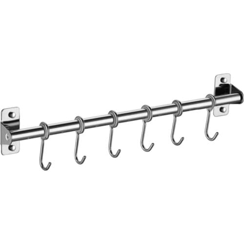 Wall Mounted Utensil Rack Stainless Steel Hanging Kitchen Rail with 6/8/10 Removable Hooks Hanger Organizer