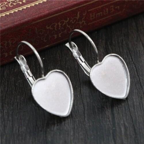 No Fade ) 12mm 10pcs Stainless Steel Heart French Lever Back Earrings Blank/Base,Fit 12mm Heart Glass Cabochons,Buttons(T7-30)