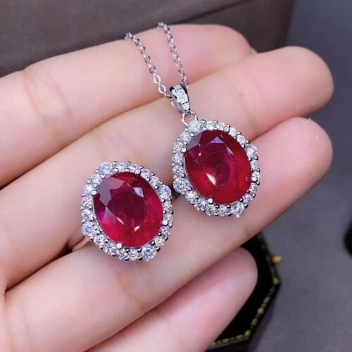 New Arrival 100% Natural And Real Ruby jewelry set 925 sterling silver 1pc pendant,1pc Ring
