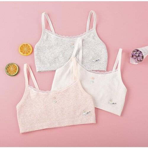 New Cotton Teenager Girl Bra Breathable Girls Training Bra Wire Free Puberty Girl Bra with Pad Teen Lingerie Vest