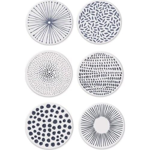 New Ceramic Stone with Cork Backing Non-Slip Heat Insulation Table Mat Absorbent Coasters for Drinks Set of 6